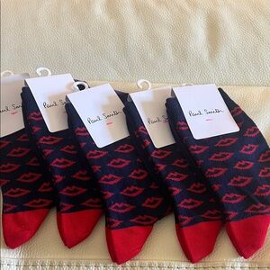 Paul Smith Navy and Red Lip Pattern 5 Pair of Socks